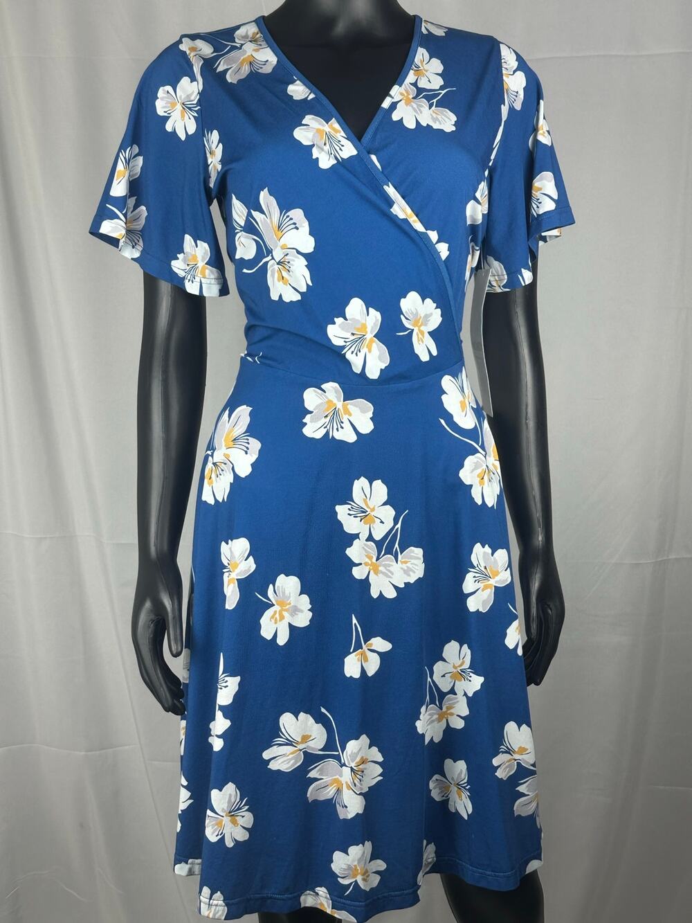 VACASUN Casual Floral Midi Dress Blue/White Hibiscus M NWT
